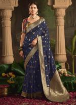 Pure Dola Silk Blue Wedding Wear Weaving  Saree